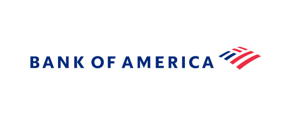 Bank of America Logo, navy type with a stylized navy and red American flag