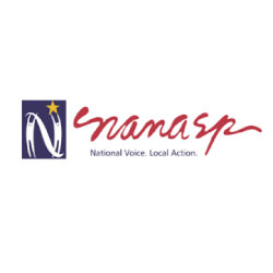 NANASP logo, orange type next to a navy rectangle with white people shapes making an N holding a yellow star