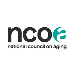 Nation council on aging logo with black type and the a in a teal circle