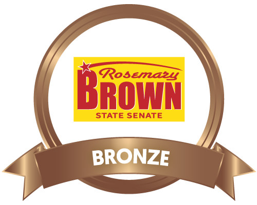 Rosemary Brown State Senate logo in a metallic bronze circle with a metallic Bronze Sponsor ribbon at the bottom