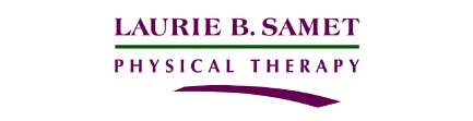 Laurie B Samet Physical Therapy logo type in purple with a green line in the middle and a purple swooped line at the bottom